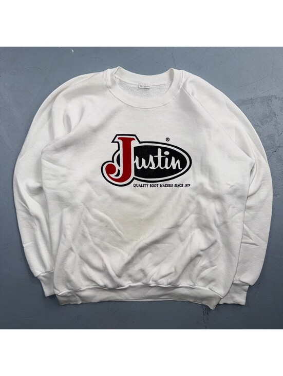 Fruit of the Loom Other - VTG Justin Boots Logo Promo Sweatshirt White Western Cowboy USA XL 1980s 80s